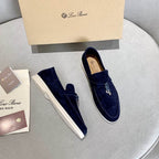 Navy Suede Penny Loafers